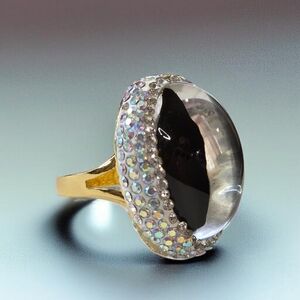 18k Gold Plated Unique Glass Domed Lava Zircon Crystal Statement Ring